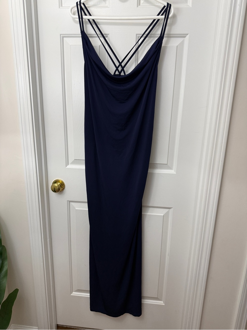 Motherhood Maternity Navy Cowl Neck Maxi Dress with Crisscross Straps